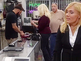 Pawnshop milf cocksucks out the back for cash