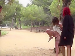 Petite Euro slave disgraced in the park