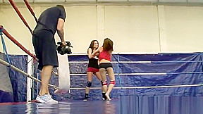 Petite wrestling lesbians play with strapon