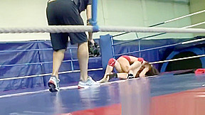 Petite wrestling lesbians play with strapon