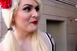 Pigtailed transsexual asshole gets hammered by Super Cock