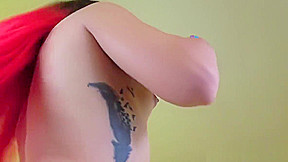 Pink hair amateur dances and shows off ass