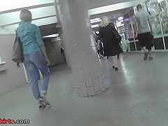 Plump upskirt butt demonstrated by exciting blonde