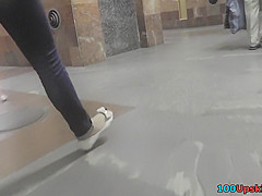 Plump upskirt butt demonstrated by exciting blonde