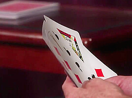 Poker playing babe watches wanker after winning