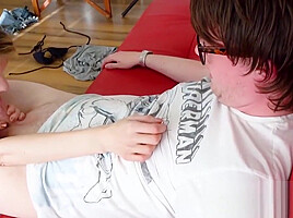 Pretty blonde swallows nerds big fat dick with pleasure