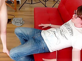 Pretty blonde swallows nerds big fat dick with pleasure
