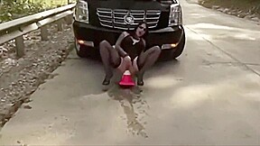 Prolapse Ass to mouth in public with traffic pilon and squirting