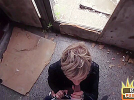 Public MILF with tattooed body fucked in abandoned building
