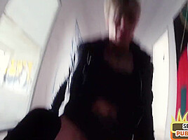 Public MILF with tattooed body fucked in abandoned building