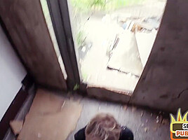Public MILF with tattooed body fucked in abandoned building