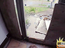 Public MILF with tattooed body fucked in abandoned building