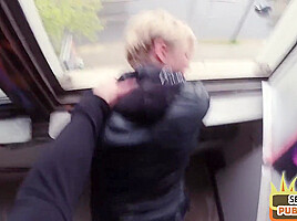 Public MILF with tattooed body fucked in abandoned building