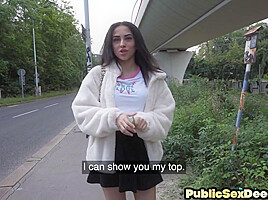 Public dirty slut banged by big dick in wet pussy hole