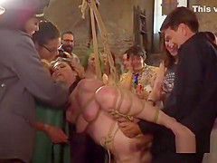 Public orgy fuck of two slaves