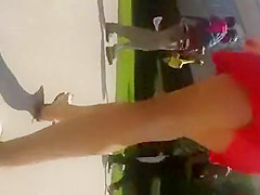 Public upskirt tease with cutie in a short dress