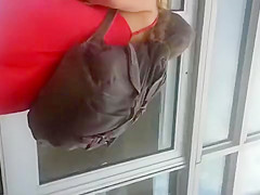 Public upskirt tease with cutie in a short dress
