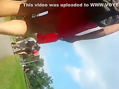 Public upskirt tease with cutie in a short dress
