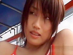 Racy busty exotic Rui Akikawa deepthroats and rides