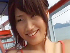 Racy busty exotic Rui Akikawa deepthroats and rides