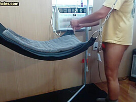 Real gloryhole DILF rimmed and fucked in sling by chubby gay