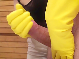 Rubber gloves handjob
