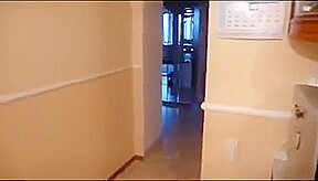 Russian slut in stockings, sucking in the toilet