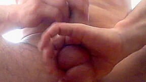 Self piss handjob and drinck piss with gum