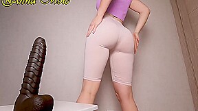 Sexy Leggings On My Ass Pawg Rides Black Ribbed Dildo Her Creamy Pussy Leaks Profusely