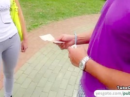 Sexy amateur strokes and sucks cock of a stranger in exchange of cash
