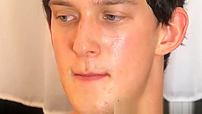 Sexy brunette twink Andy Kay wanking his strong cock