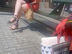 Sexy legs     waiting for the bus