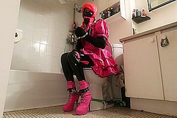 Sissy Maids Bathroom Bondage, Locked To Toilet