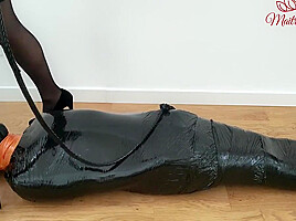 Sissy Slave In Femdom Mistress Mummified Her Slowly Shoejob Footjob Bondage