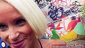 Skinny german blonde milf slut seduces guy for public date