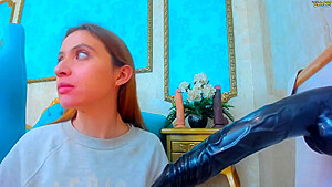 Slut Takes On Her New Giant Toy Throatfuck