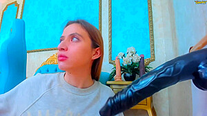 Slut Takes On Her New Giant Toy Throatfuck