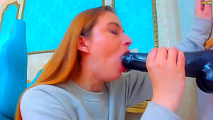 Slut Takes On Her New Giant Toy Throatfuck