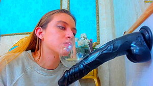 Slut Takes On Her New Giant Toy Throatfuck