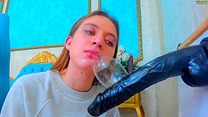 Slut Takes On Her New Giant Toy Throatfuck