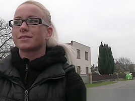 Slutty blonde in glasses fucks a stranger for cash
