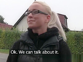 Slutty blonde in glasses fucks a stranger for cash
