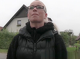 Slutty blonde in glasses fucks a stranger for cash