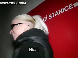 Slutty blonde in glasses fucks a stranger for cash