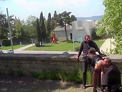 Spanish hottie gangbanged in public
