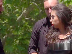 Spanish hottie gangbanged in public