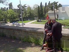 Spanish hottie gangbanged in public