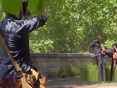 Spanish hottie gangbanged in public