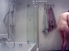 Step sister checks her pussy before shower