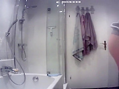 Step sister checks her pussy before shower